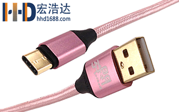 宏浩達數據線廠家鍍金樂視數據線，鋁合金編織華為閃充USB type-c快充數據線工廠專業定制