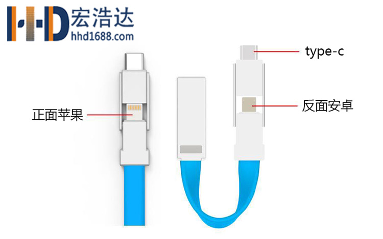 宏浩達數據線工廠磁鐵線創意三合一數據線13cm鑰匙扣線專業定制